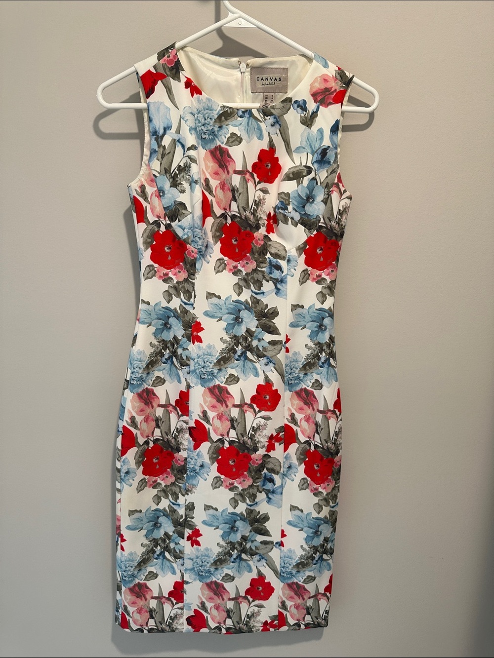 Bella Canvas White Floral Sheath Dress - Red, Blue, Pink